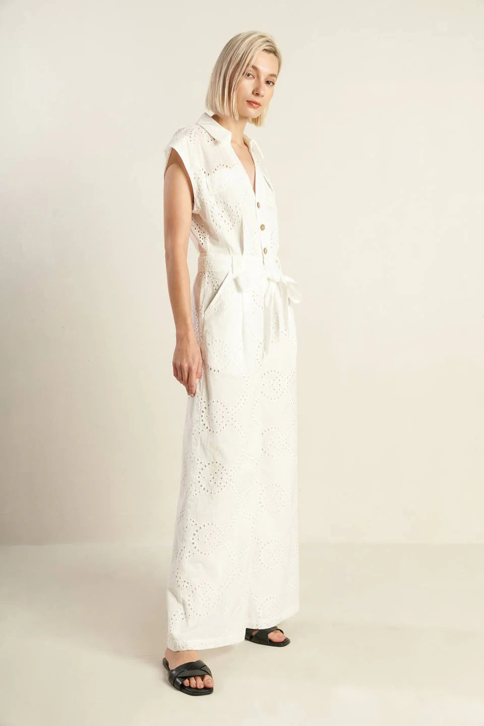 KNOW BETTER WHITE EYELET JUMPSUIT