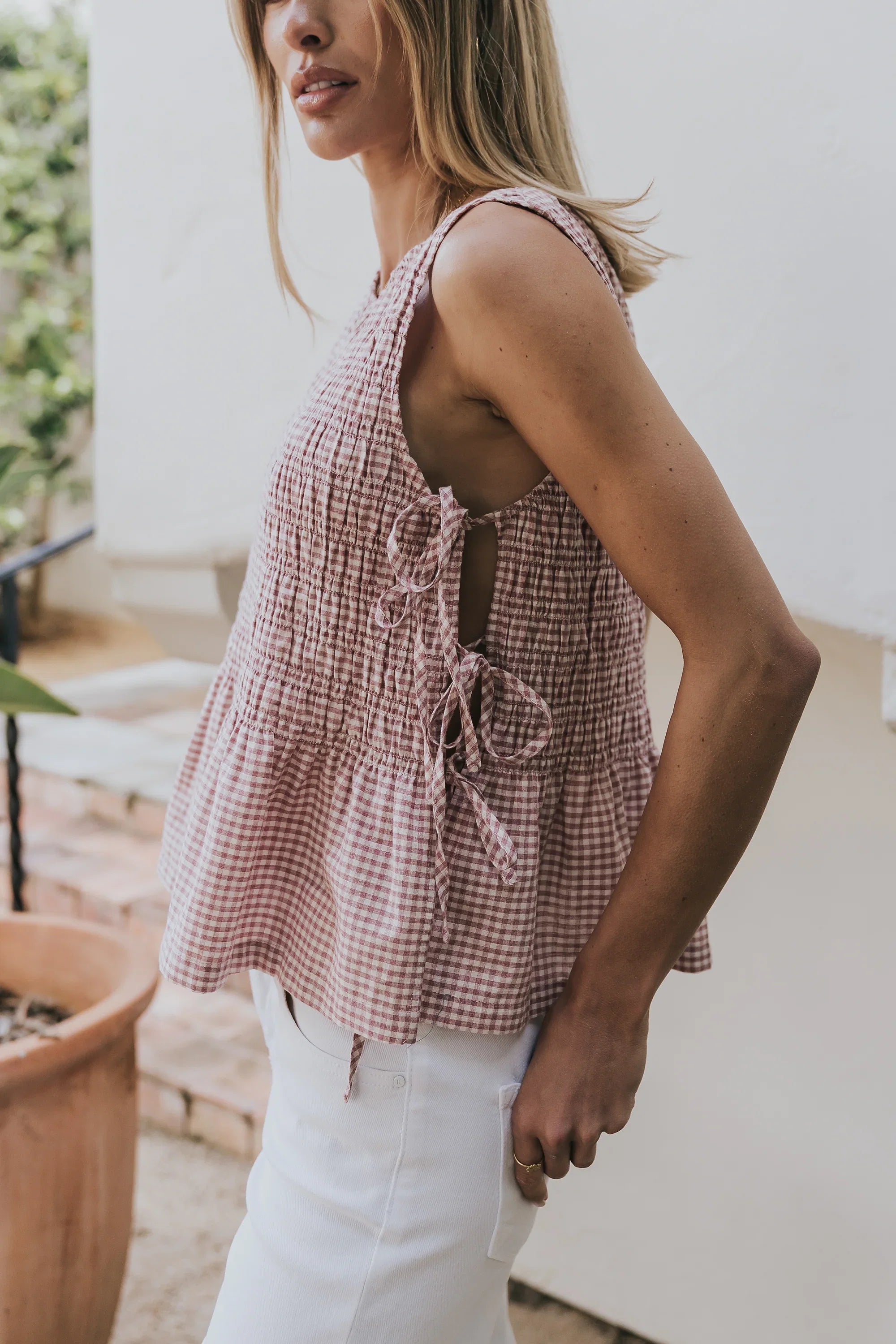 Jeremy Smocked Blouse in Berry
