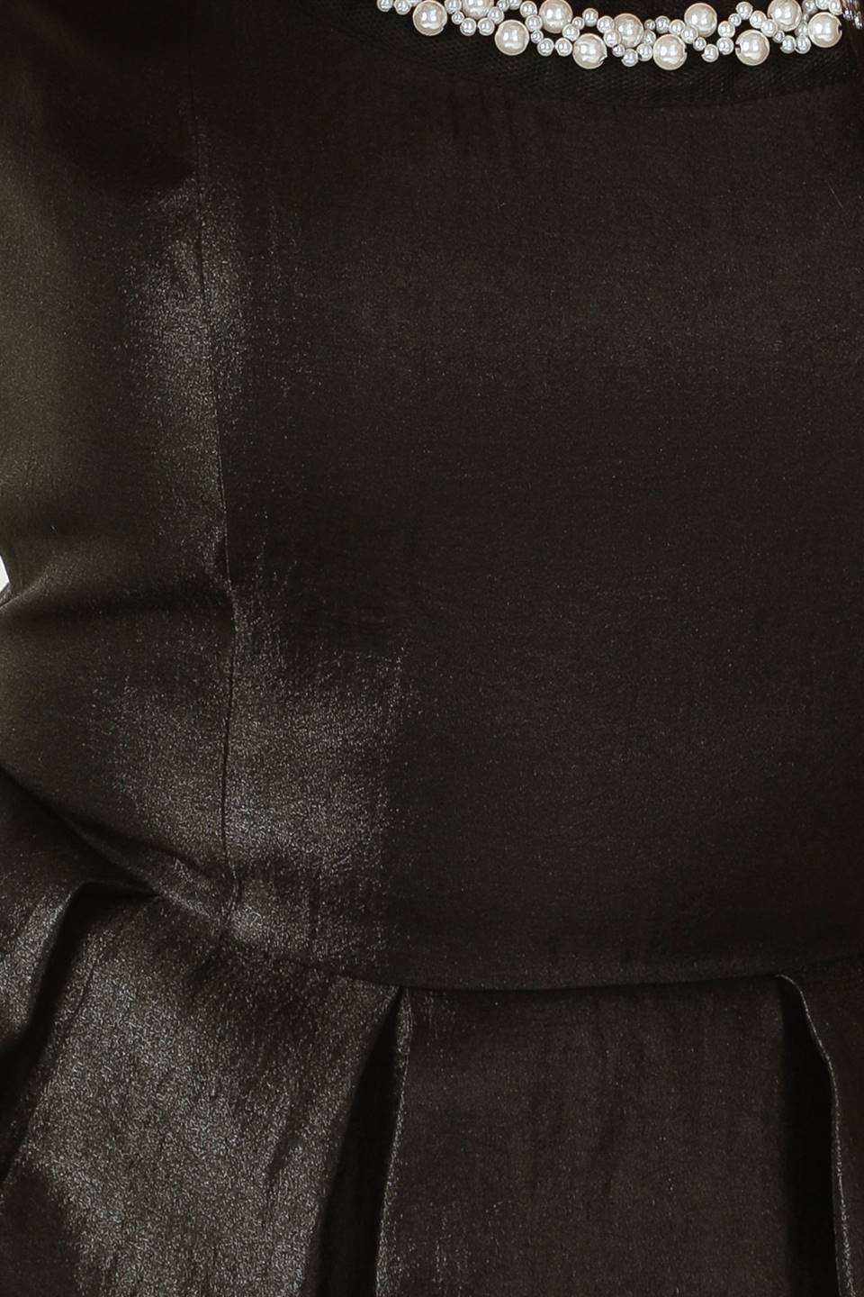 PEARL TRIM BLACK SATIN MIDI DRESS FINAL SALE