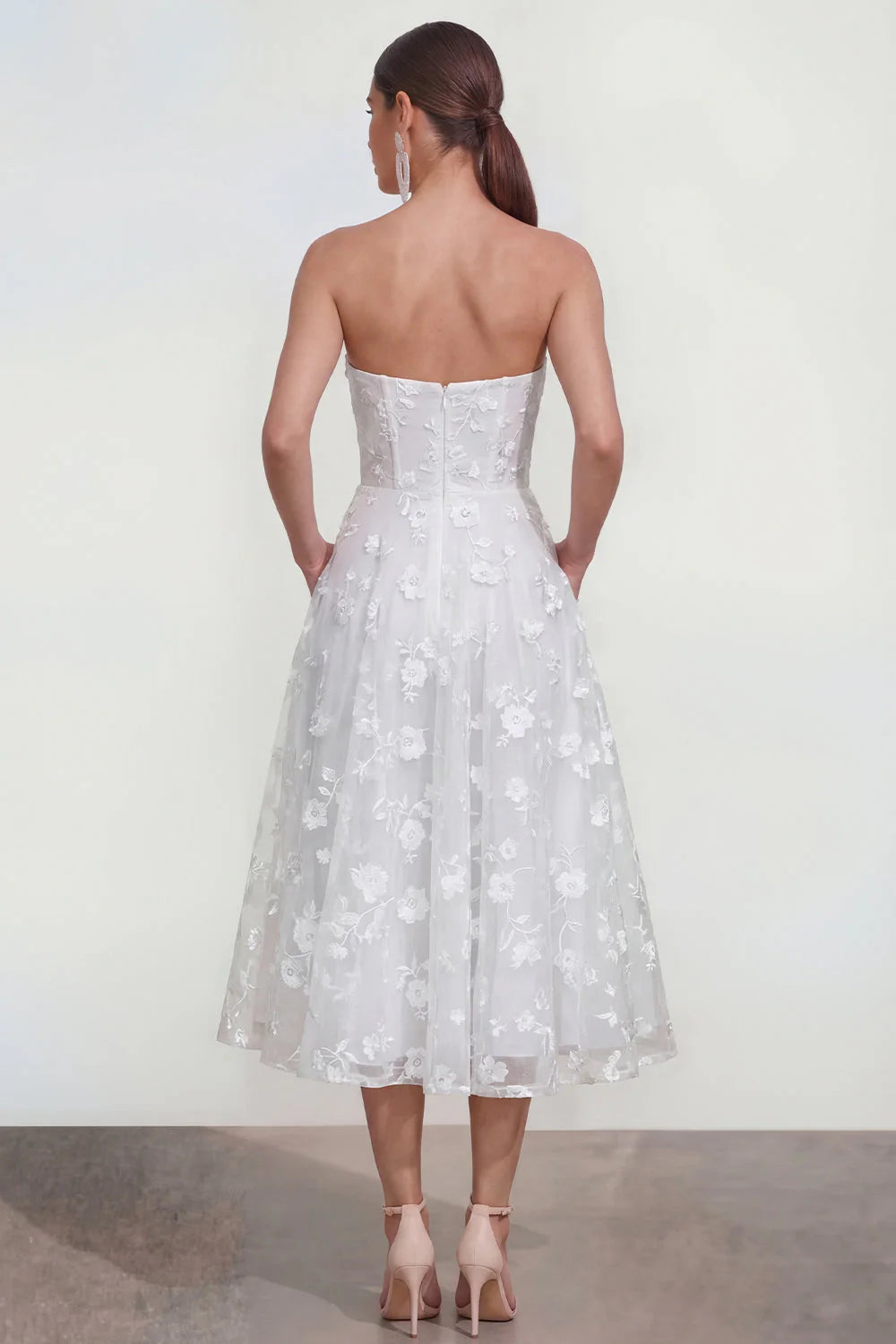 Strapless Floral Blue A Line Wedding Guest Dress