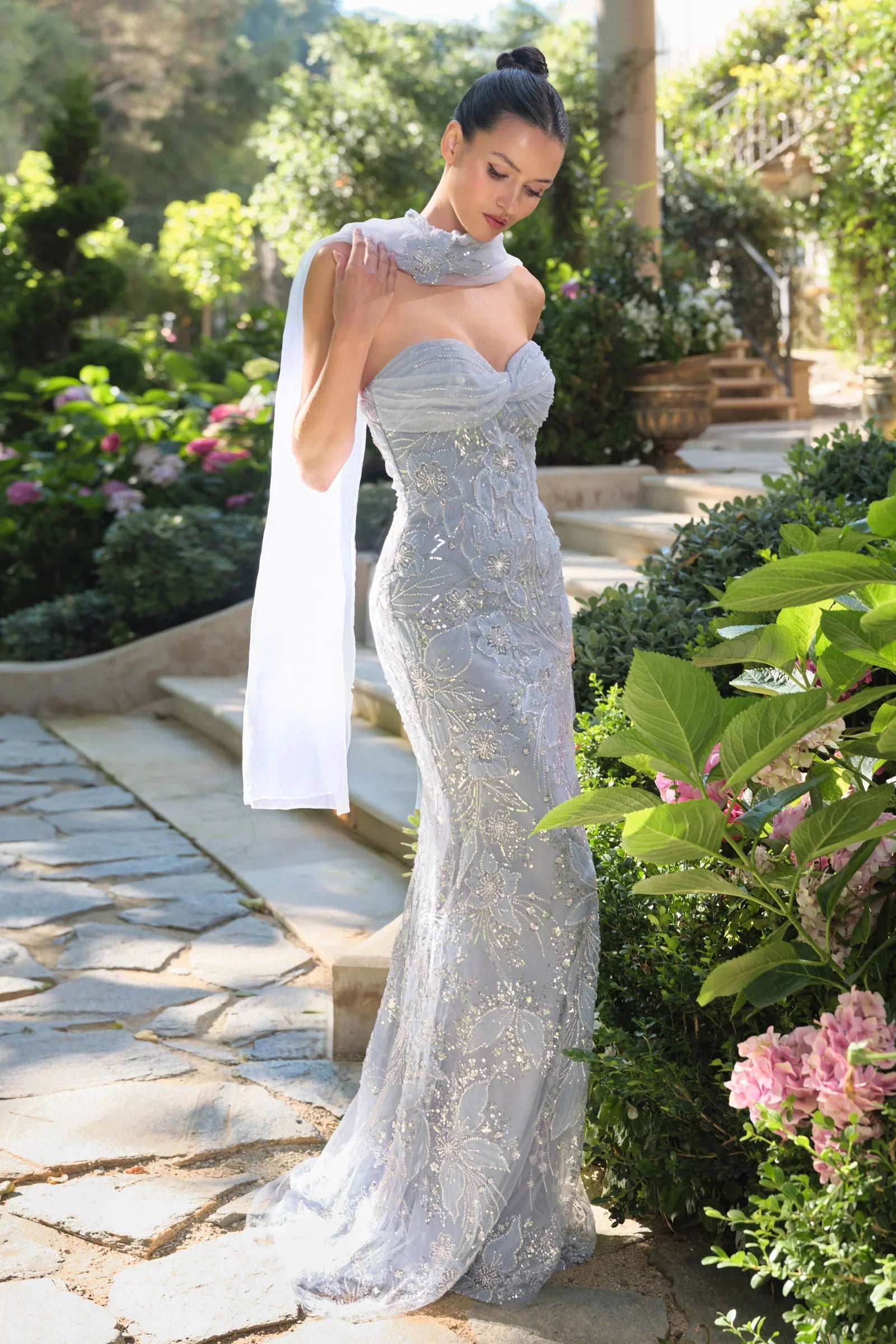 A1484 Meadow Lark Fitted Column Dress With Scarf Andrea Leo