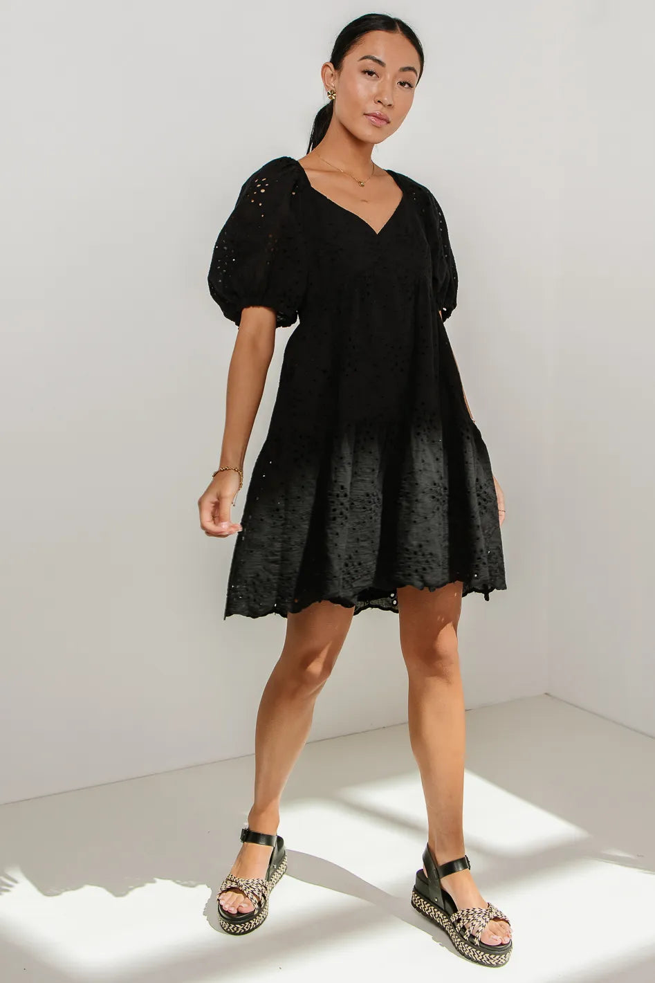 Jaime Eyelet Mini Dress in Black FINAL SALE