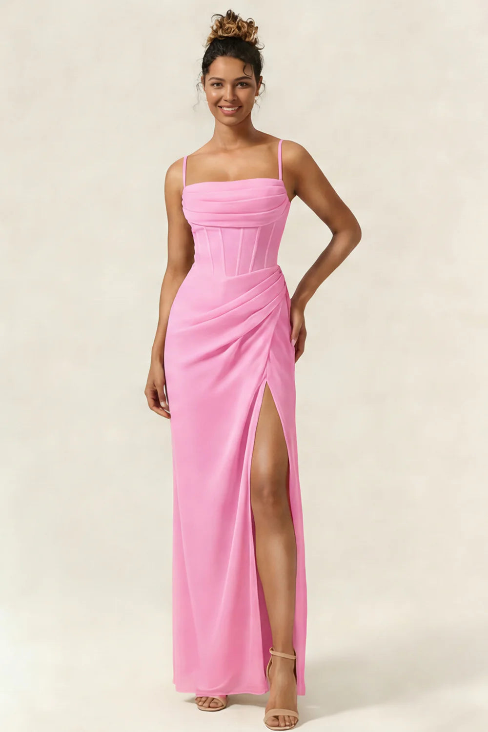 Green Flower Mermaid Corset Chiffon Long Bridesmaid Dress with Slit