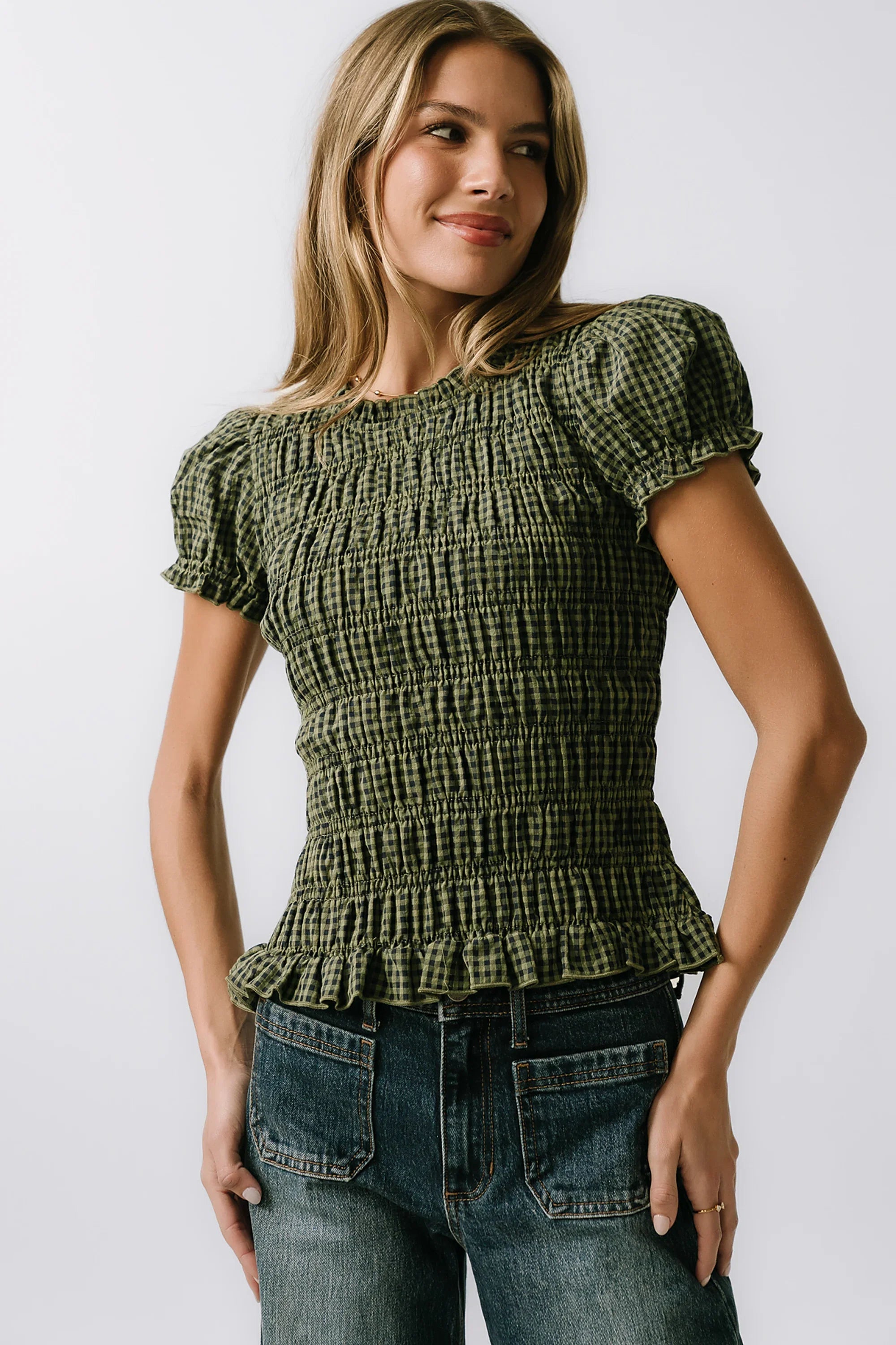 Ruth Smocked Top in Green FINAL SALE