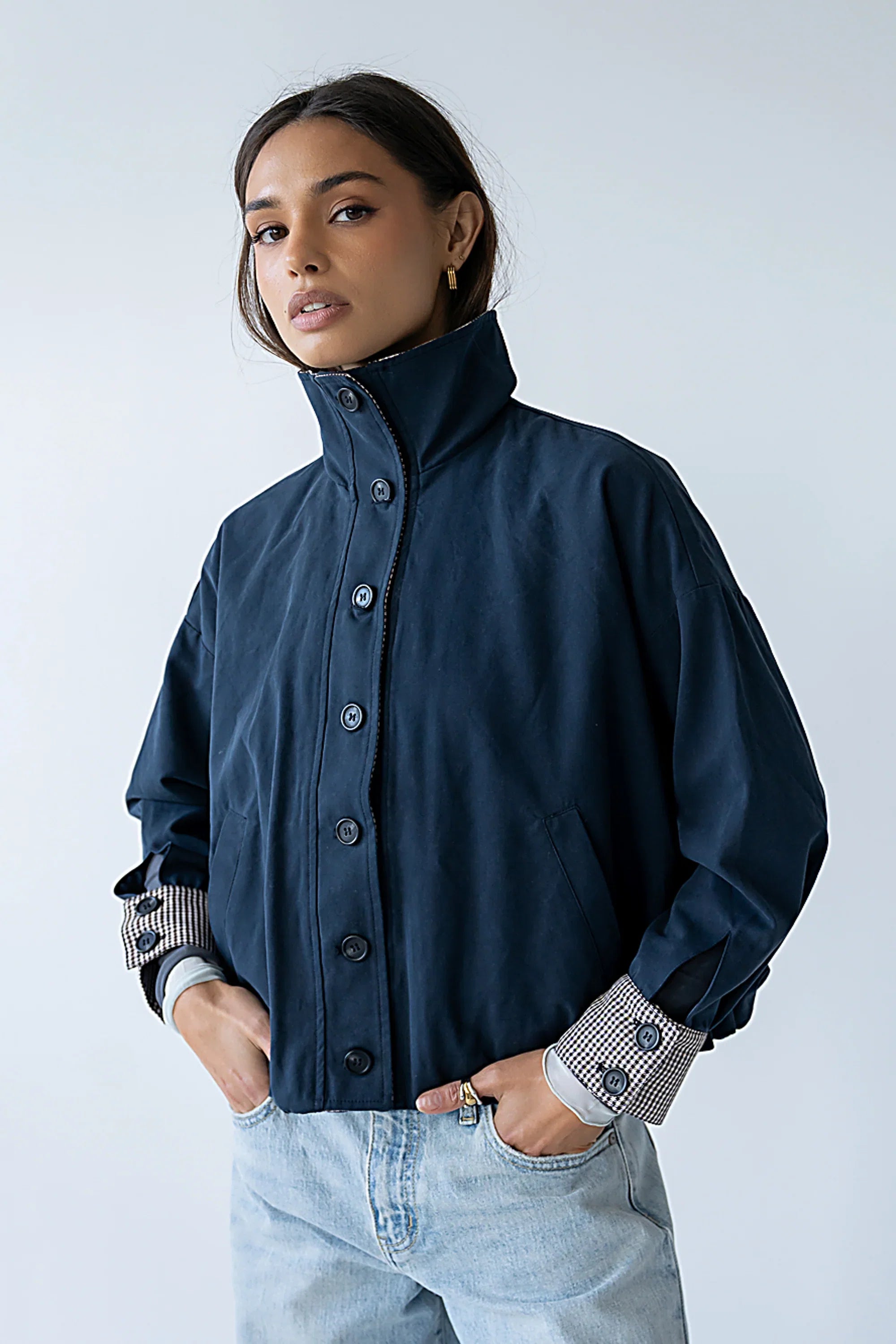Colette Oversized Trench Jacket in Navy