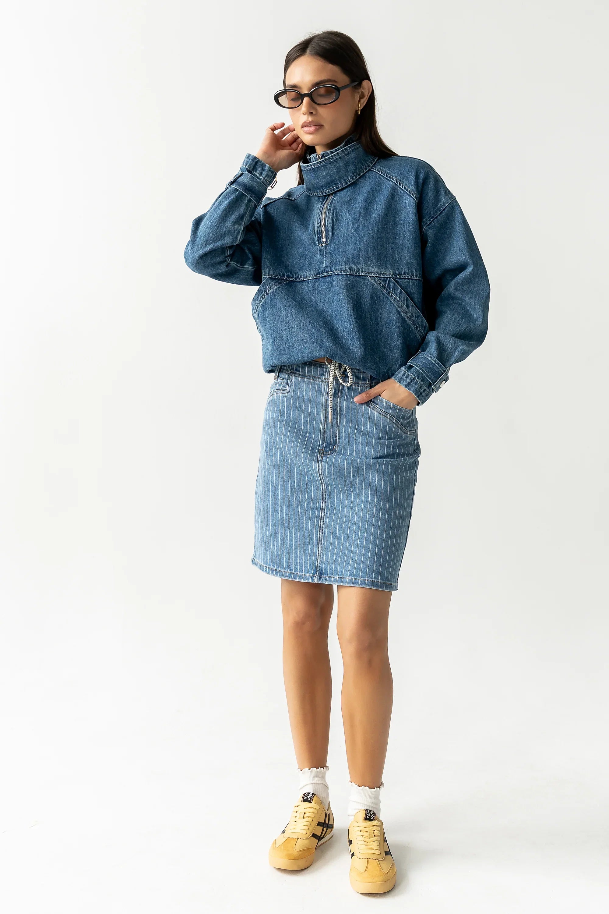 Parker Striped Denim Knee Length Skirt