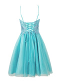 A line Short Spaghetti Strap Glitter Tulle Homecoming Dress
