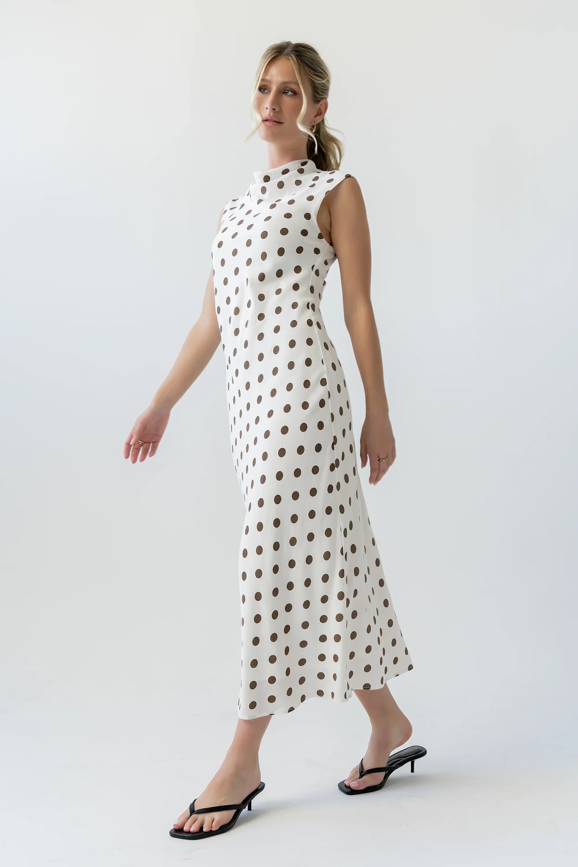 Tiffany Polka Dot Mock Neck Midi Dress