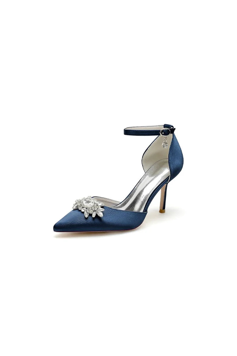 White Pointed Toe with Rhinestone Flower