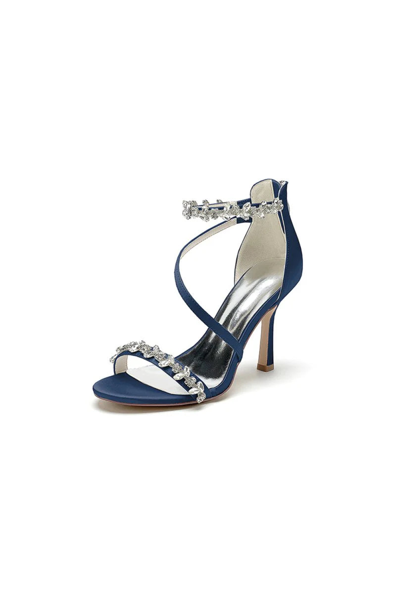 White Elegant High Heels with Crystal and Silver Accents