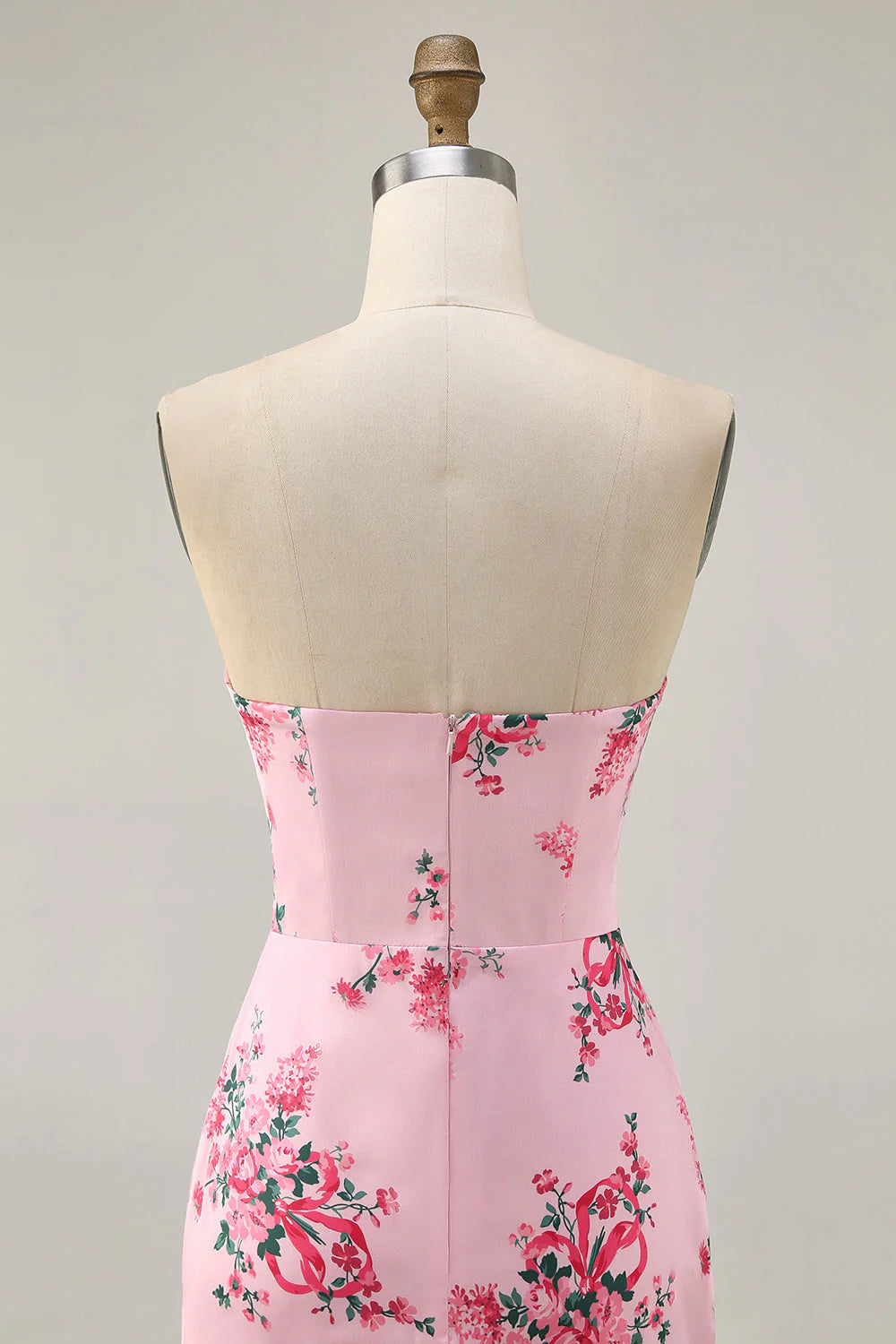 Bodycon Strapless Pink Floral Printed Short Homecoming Dress with Ruffles