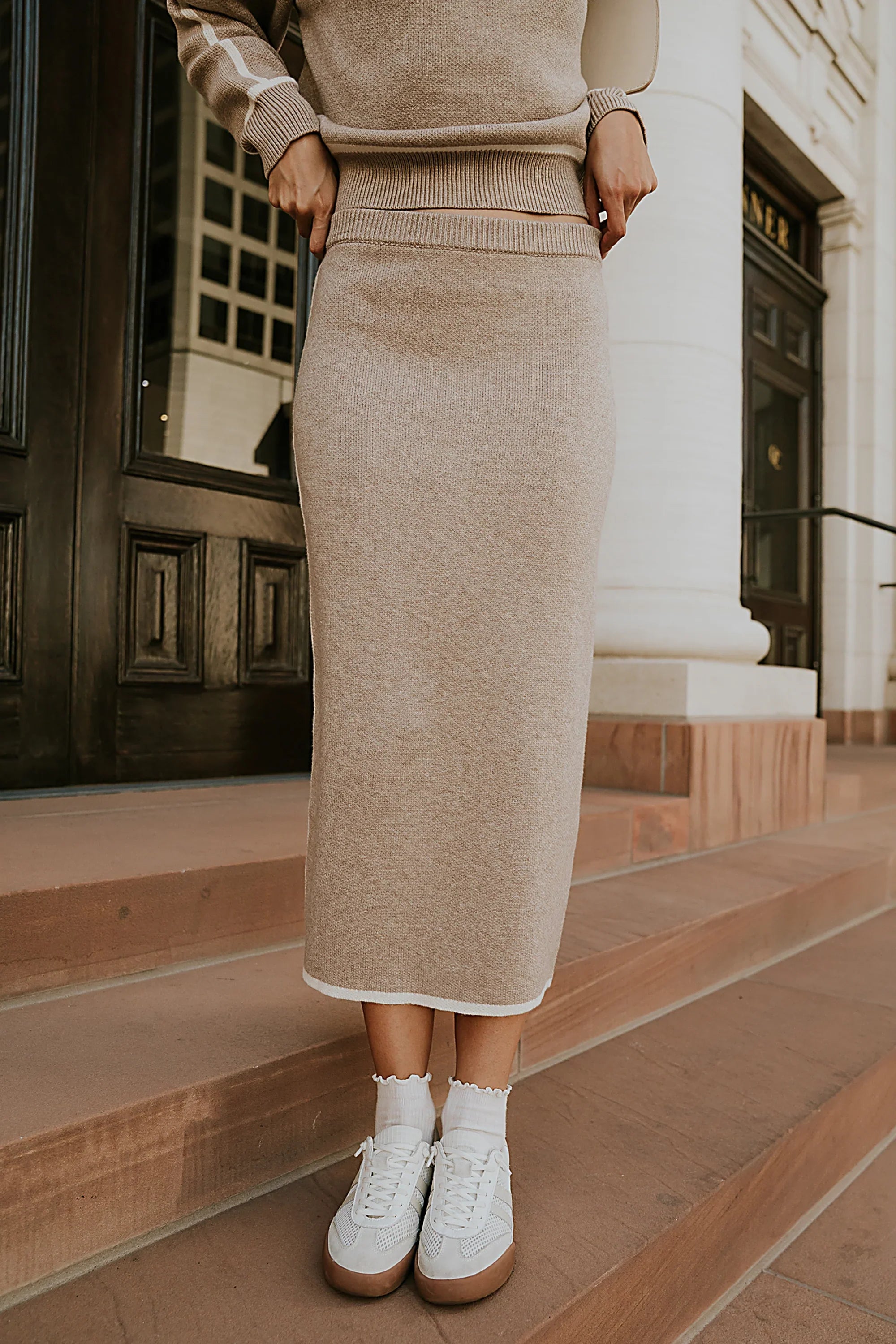 Kenna Contrast Midi Skirt in Oatmeal FINAL SALE