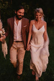 Spaghetti Straps V neck Simple Beach Wedding Dress