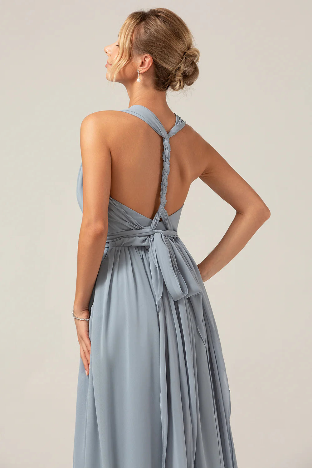 Dusty Blue A Line Chiffon Convertible Maternity Bridesmaid Dress