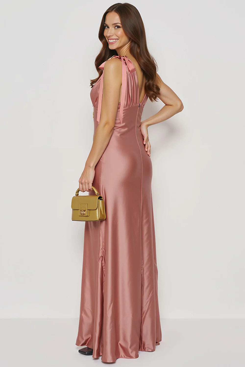 Navy Mermaid V Neck Satin Long Formal Dress