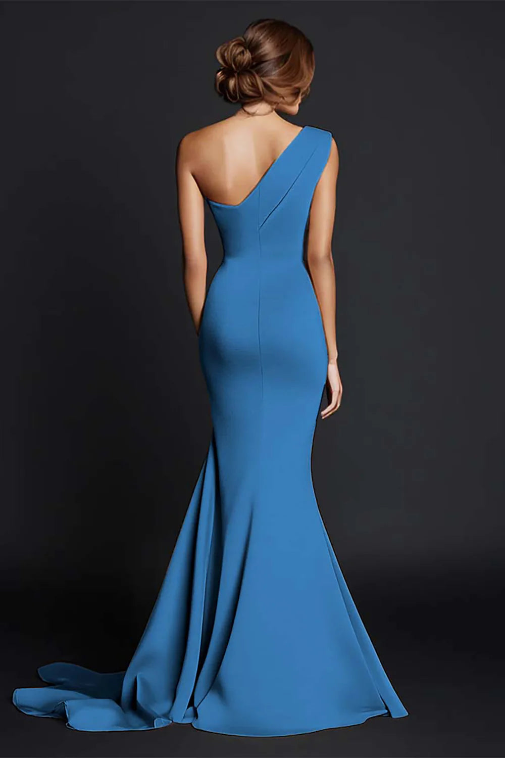One Shoulder Mermaid Ruched Khaki Maxi Dress