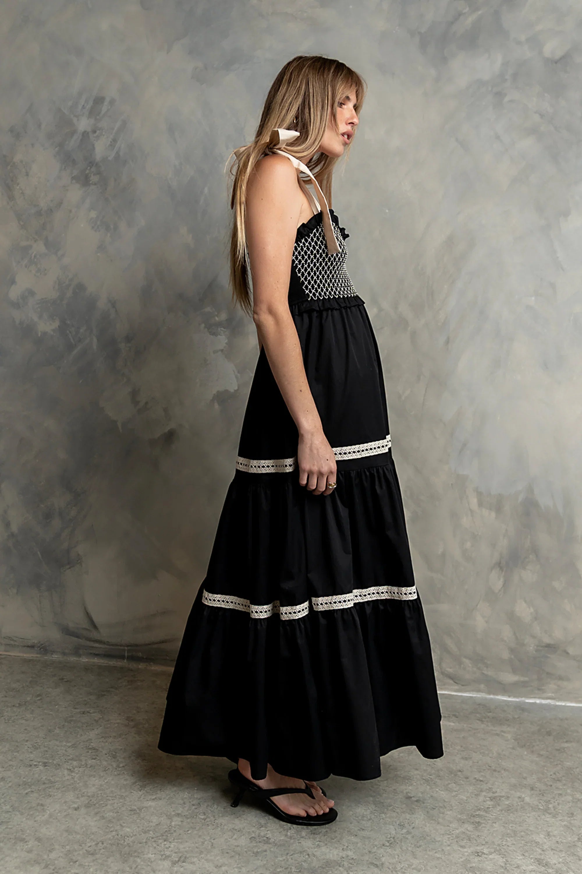 Mollie Tiered Maxi Dress in Black
