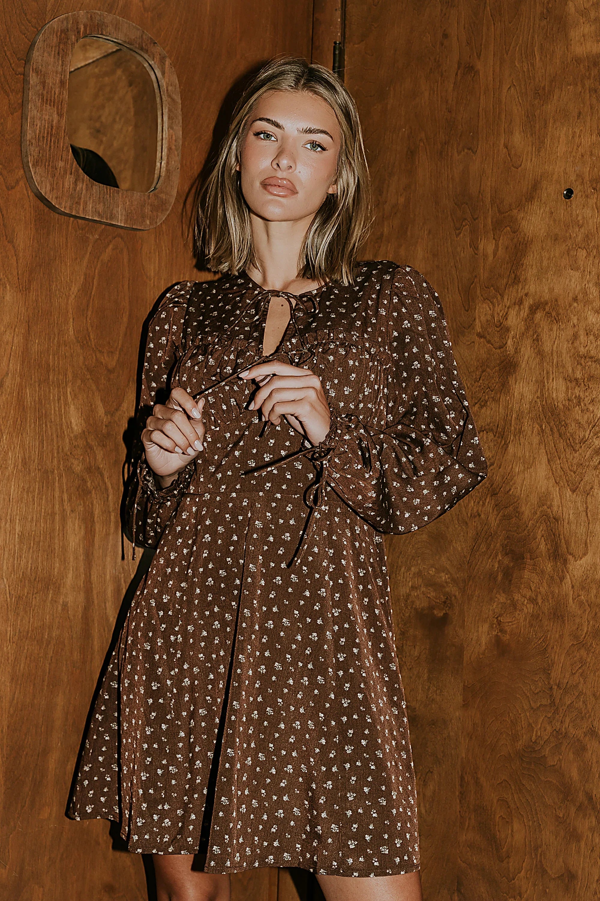 Myles Floral Mini Dress in Brown FINAL SALE