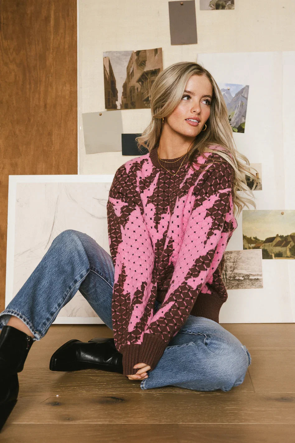 Felicity Abstract Sweater in Pink FINAL SALE