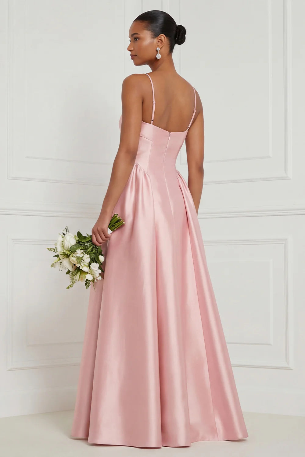 Satin A Line Spaghetti Straps Yellow Bridesmaid Dress
