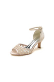 Peep Toe Wedding Sandals with Ankle Strap Low Chunky Heel Bridal Shoes