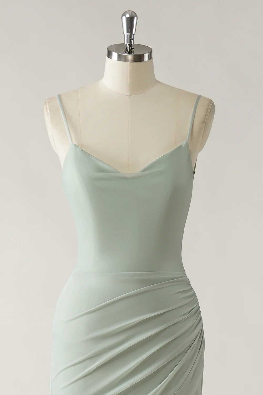 Dark Green Mermaid Spaghetti Straps Chiffon Ruched Long Bridesmaid Dress with Slit
