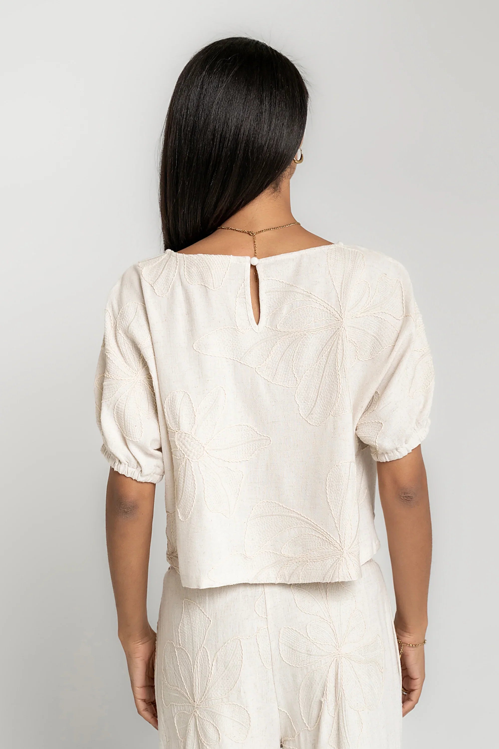 Kortney Floral Oversized Top in Natural