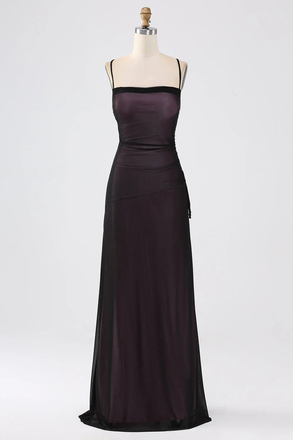 Black Blue Sheath Spaghetti Straps Floor Length Bridesmaid Dress With Elasticity