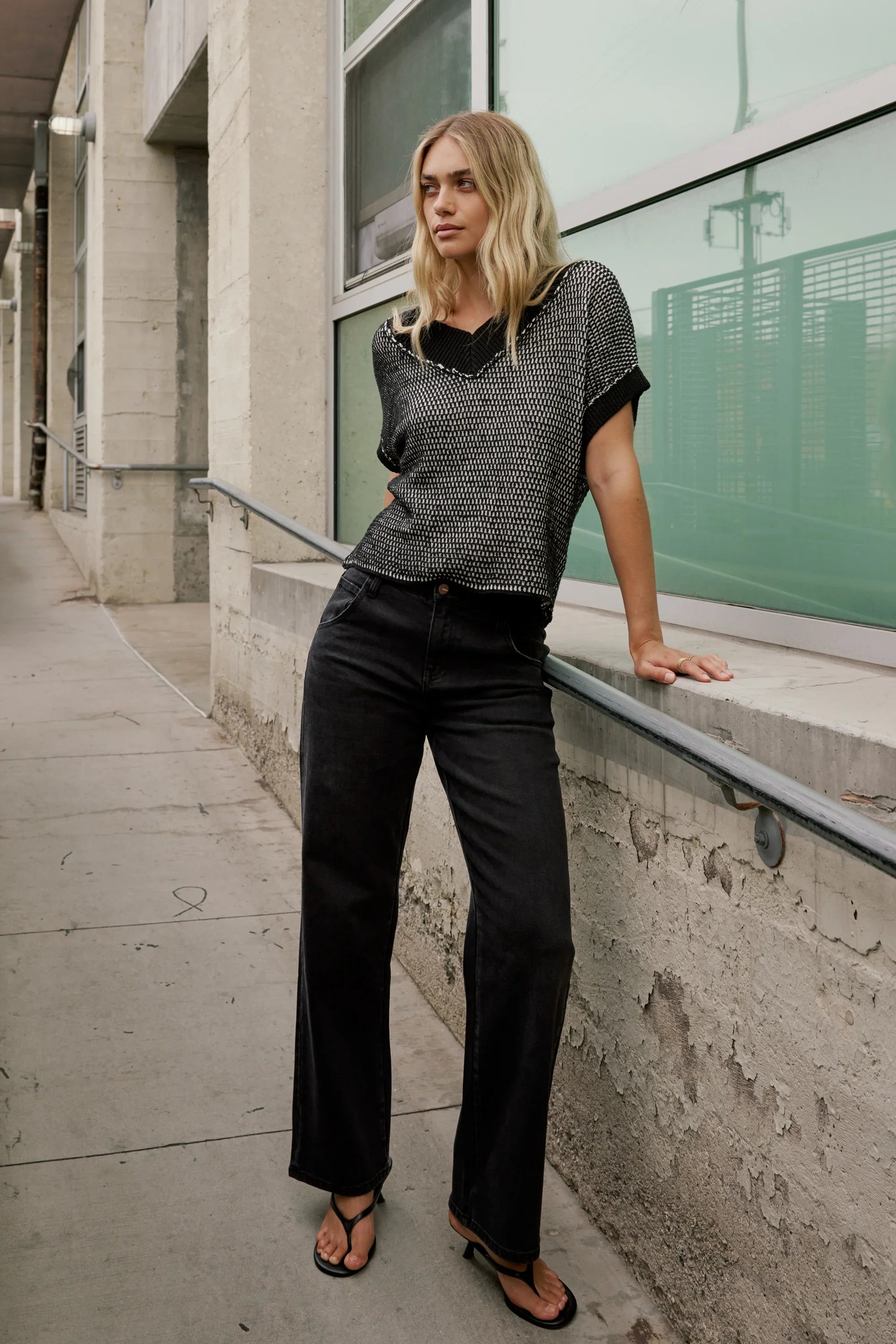 Saige Contrast Sweater in Black FINAL SALE