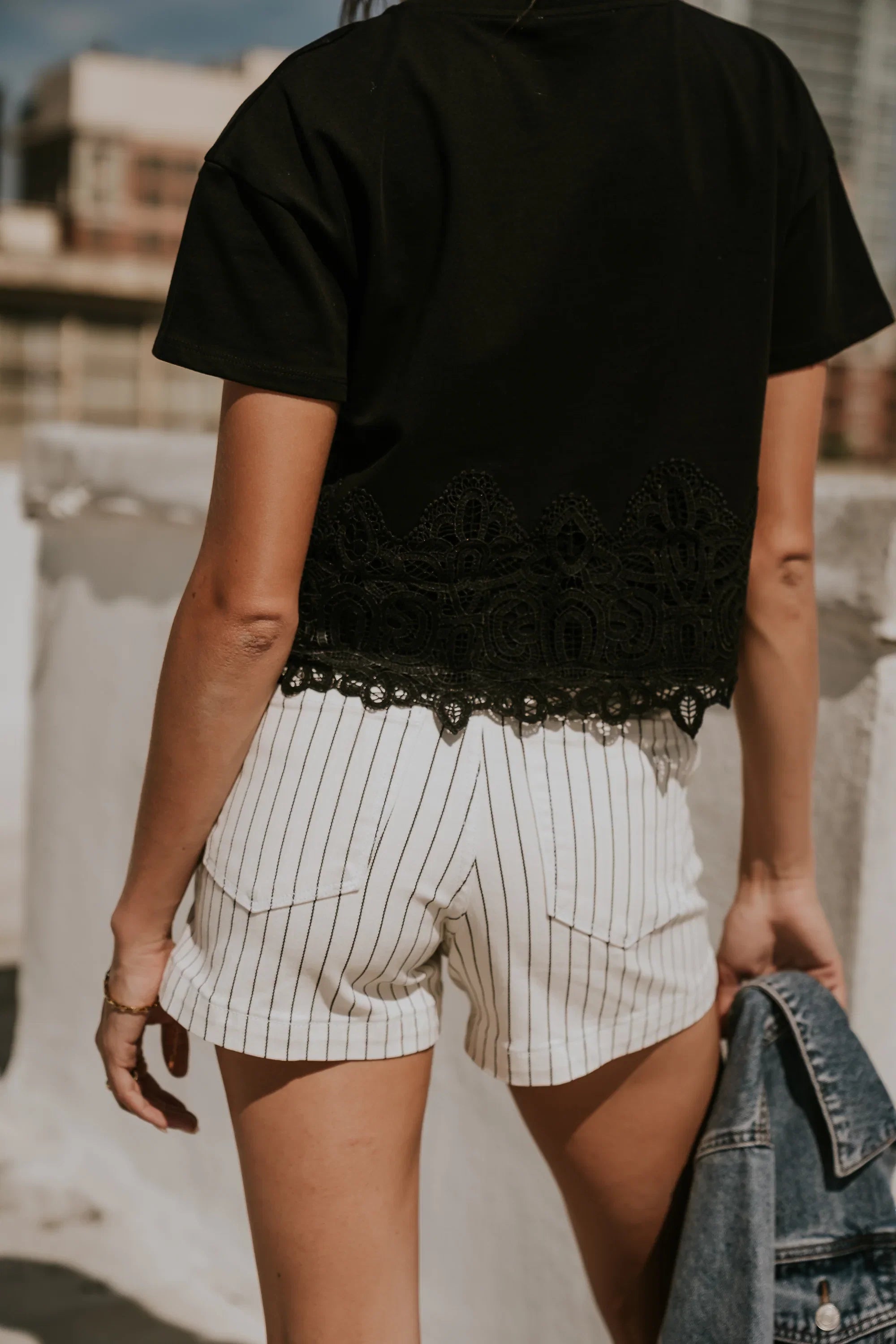 Beckie Striped Denim Shorts in Ivory