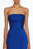 Royal Blue Mermaid Strapless Satin Long Formal Dress with Slit