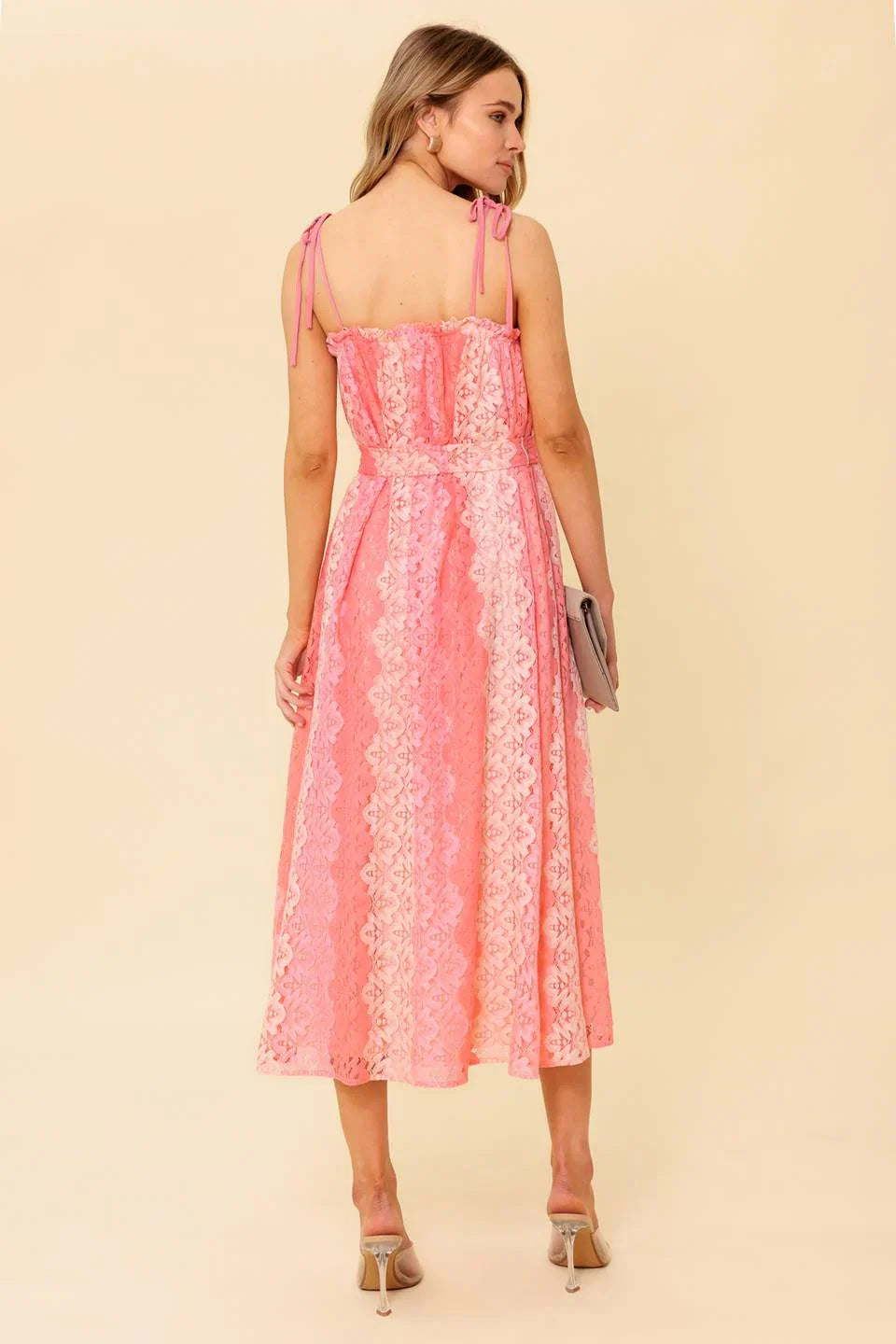 TAILOR MADE LACE MIDI DRESS PEACH