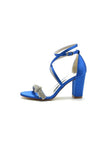 Ankle Strap Block Heels with Silver Chain