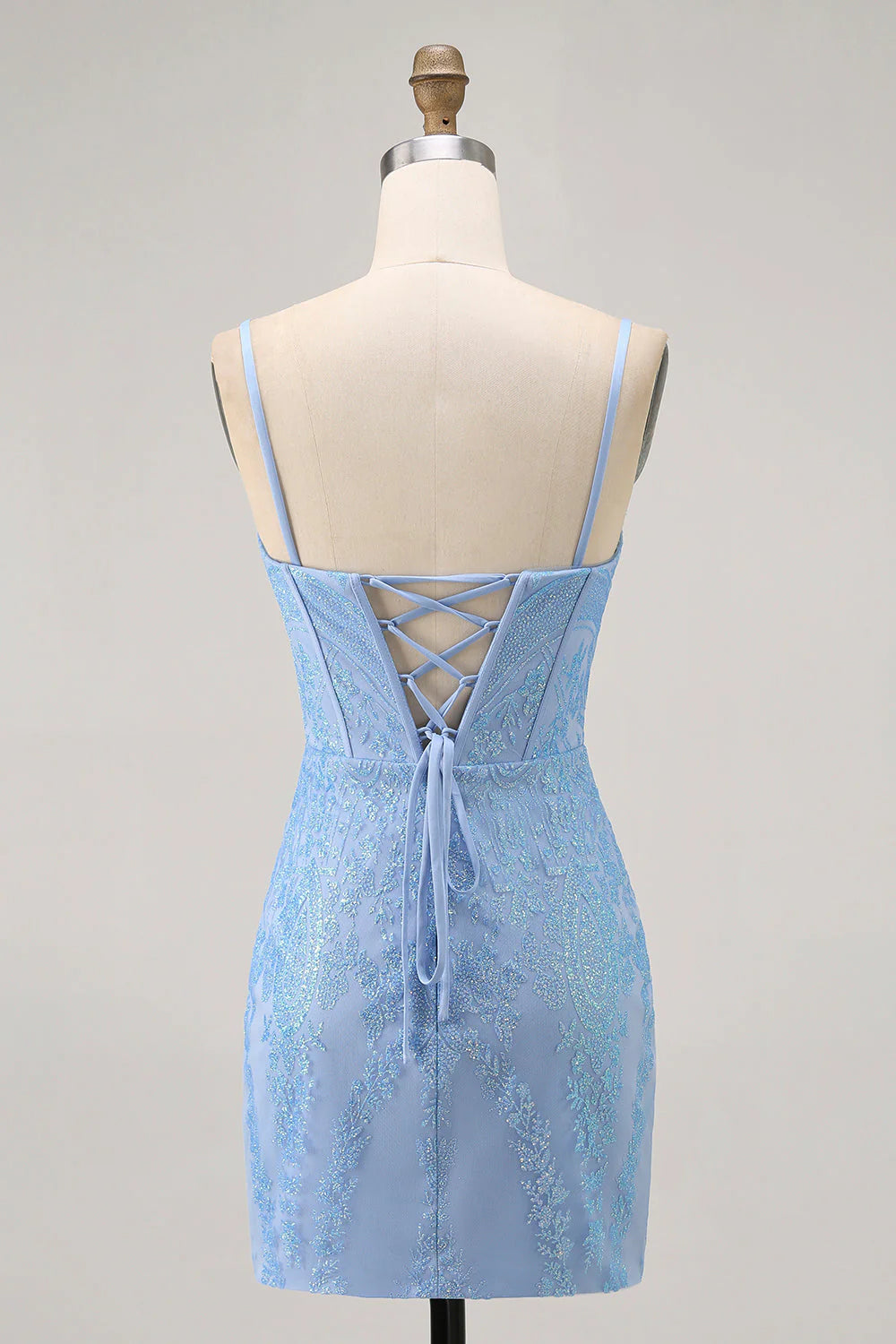 Blue Bodycon Strapless Beaded Short Homecoming Dress with Lace Up Back