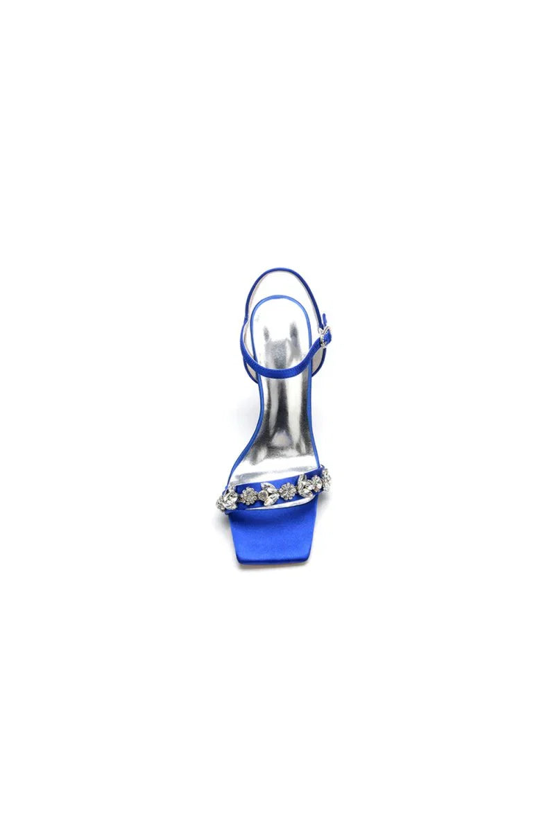 Simple Single Strap Beaded Satin Stiletto Sandals