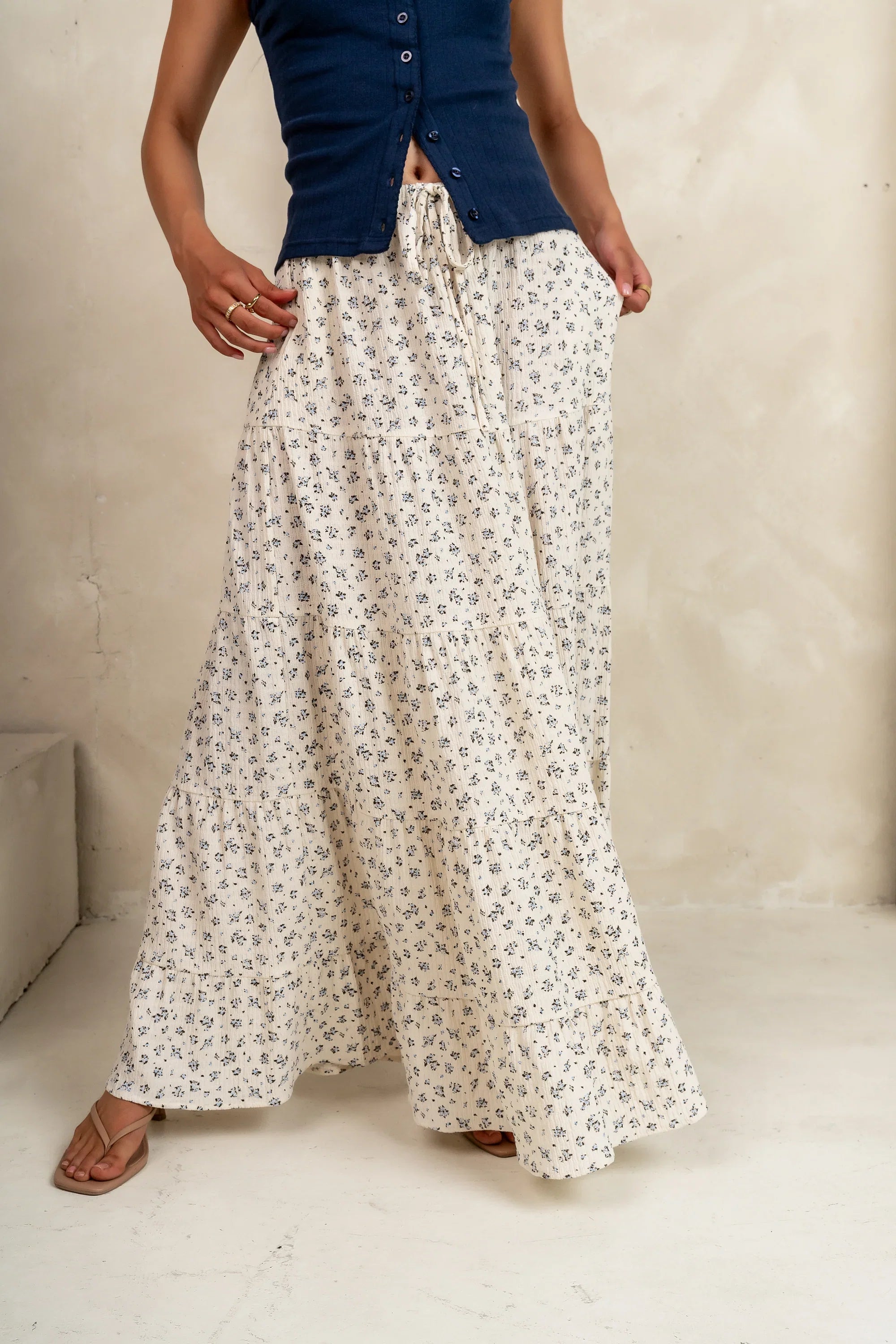 Marlee Floral Maxi Skirt in Cream FINAL SALE