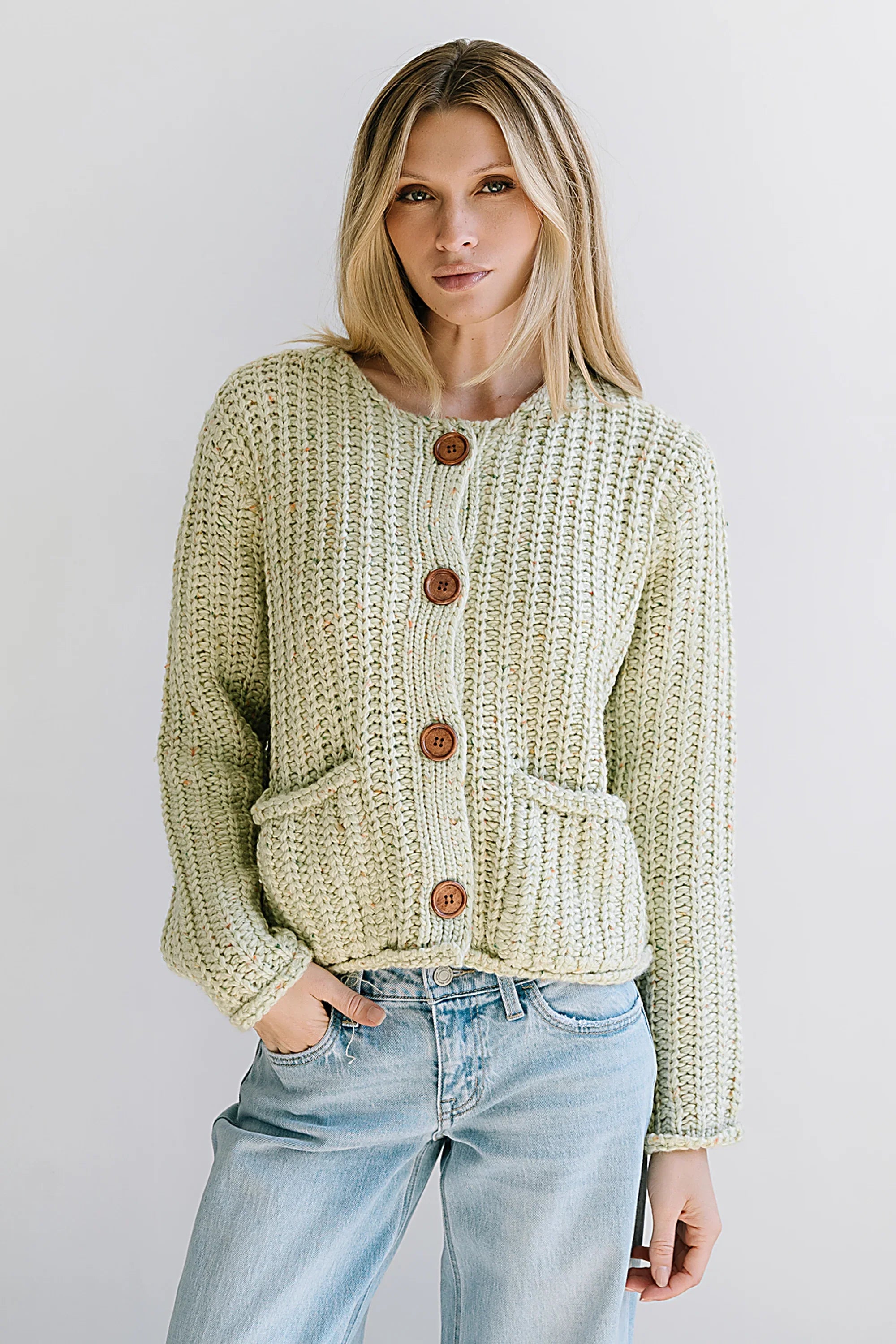 Holland Chunky Knit Cardigan in Sage FINAL SALE