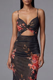 Mermaid Ruched Black Cut Out Floral Formal Dress with Lace up Back