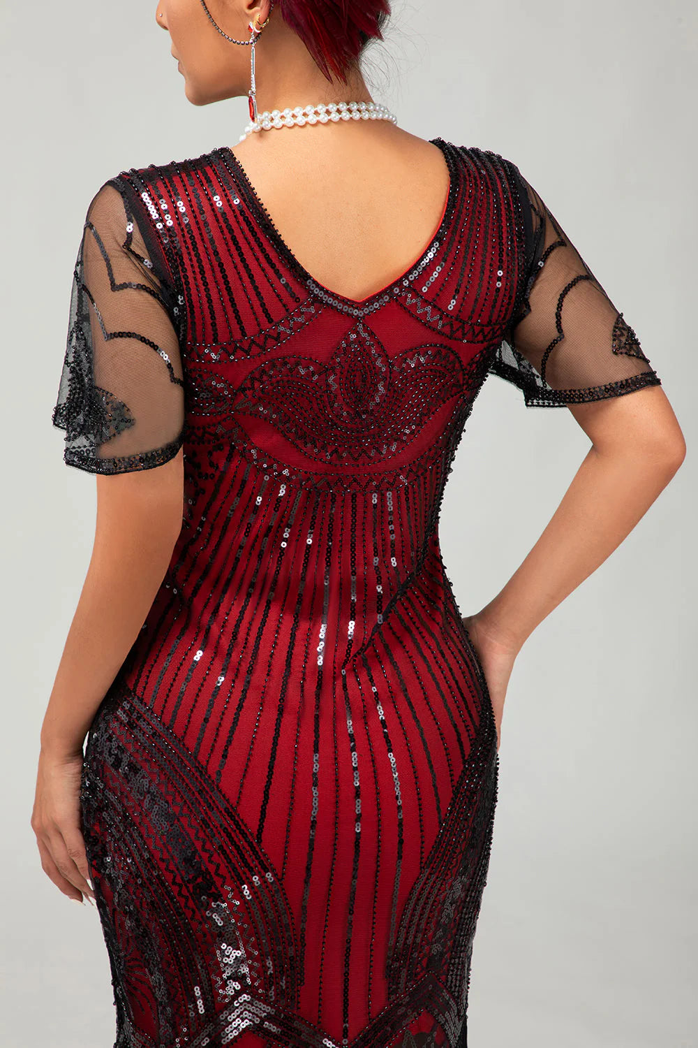 Sparkly Black Red Bodycon Fringed Short 1920s Dress With Fringes