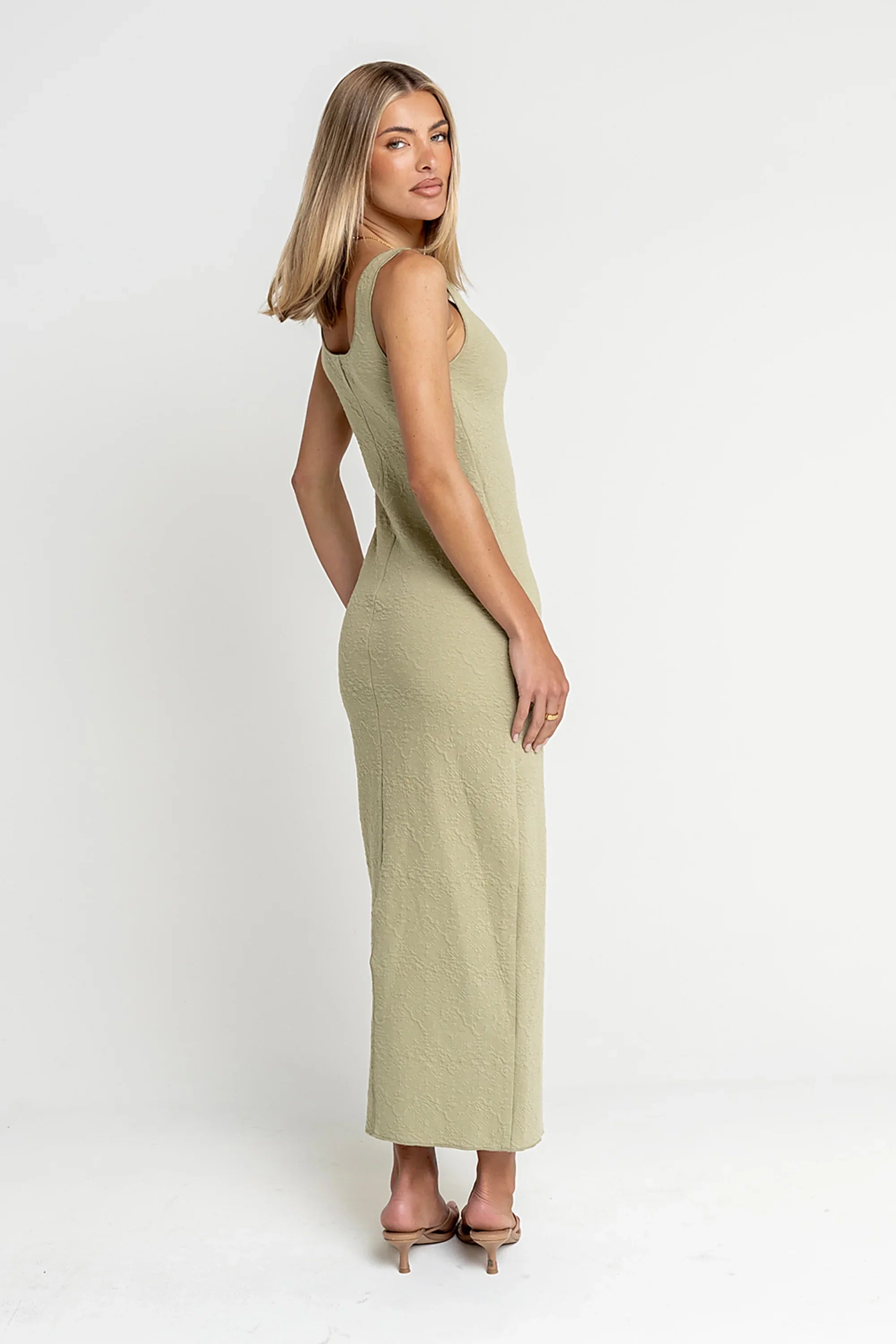 Melissa Textured Maxi Dress in Green