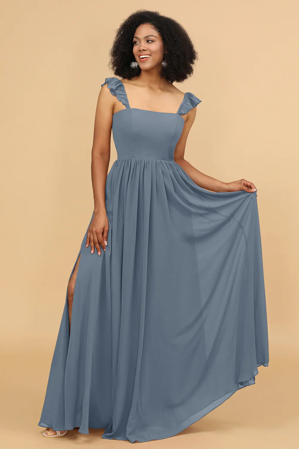A Line Floor Length Chiffon Bridesmaid Dress With Ruffles