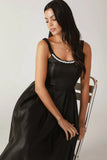 PEARL TRIM BLACK SATIN MIDI DRESS FINAL SALE