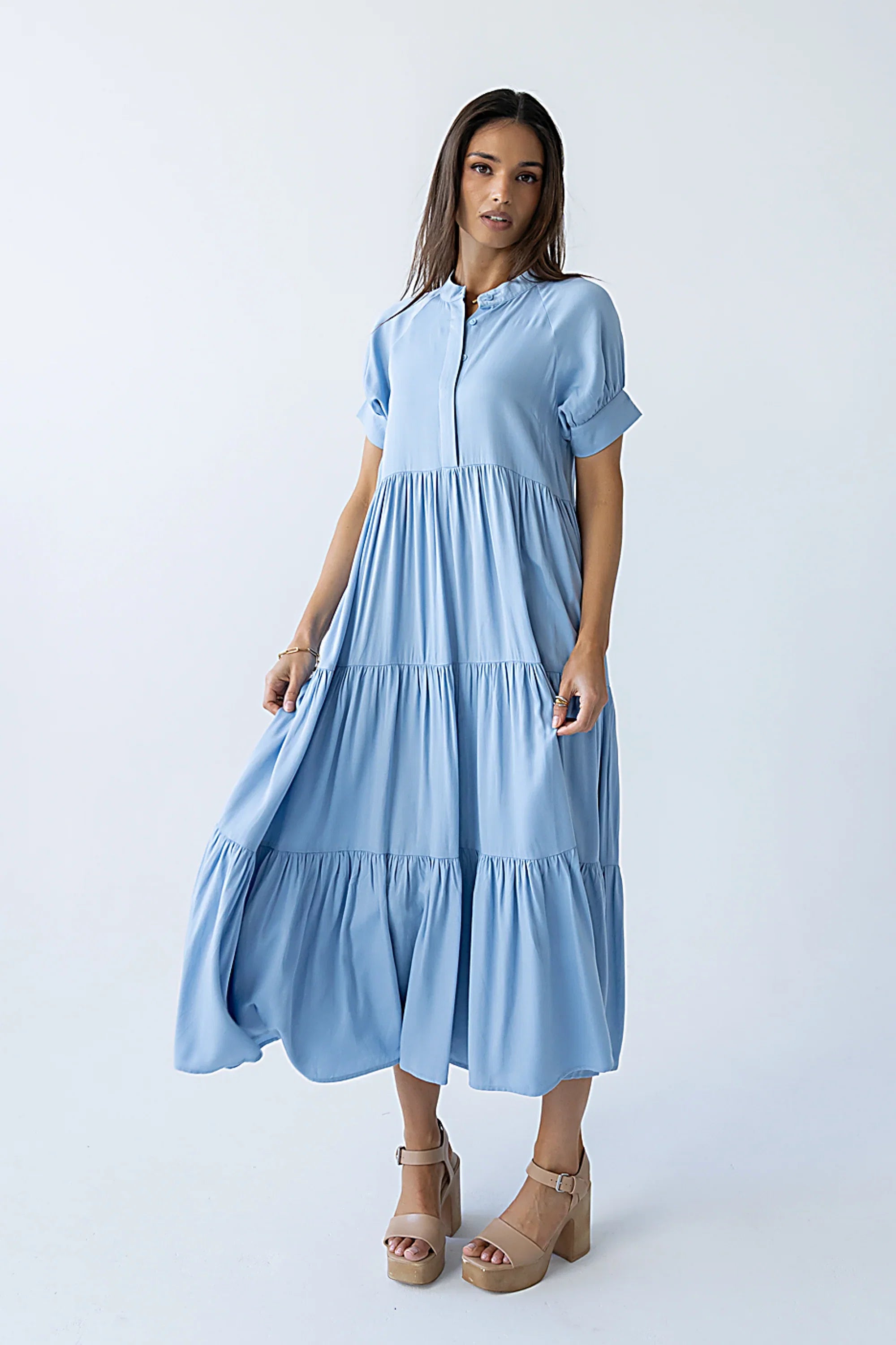 Amanda Tiered Dress in Slate Blue