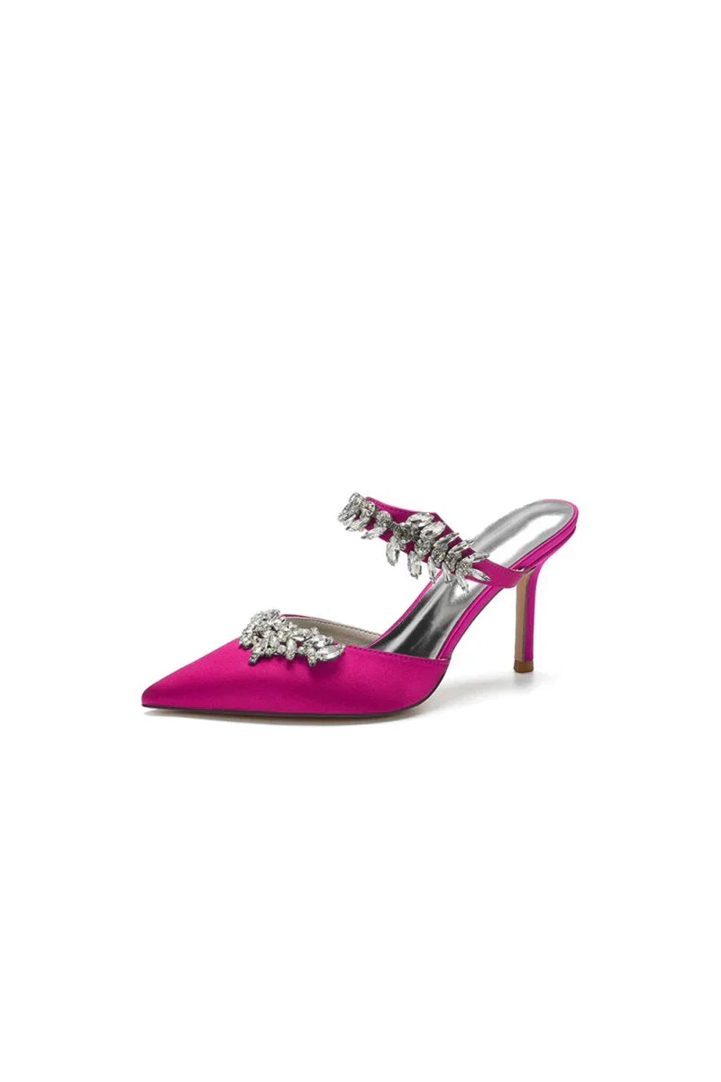 Pointed Toe Crystal Flower Strap Stiletto Heel