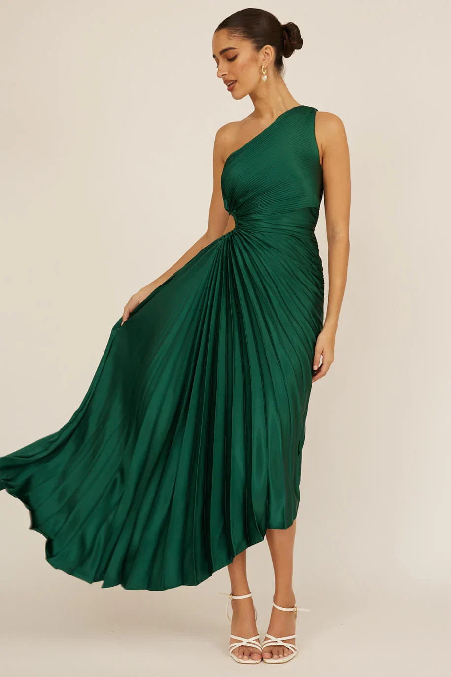 Panama Maxi Dress Kelly Green Pleated Dress With Side Cut Out