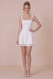 Simple White Square Neck Mini Graduation Dress