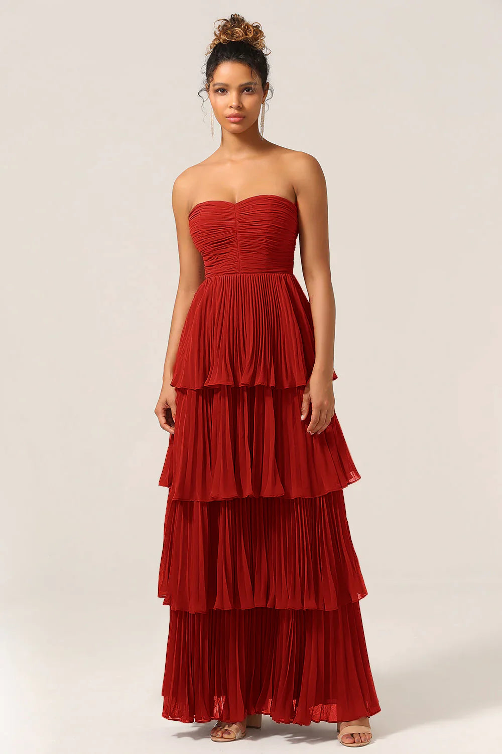 A Line Sweetheart Floor Length Tiered Chiffon Bridesmaid Dress