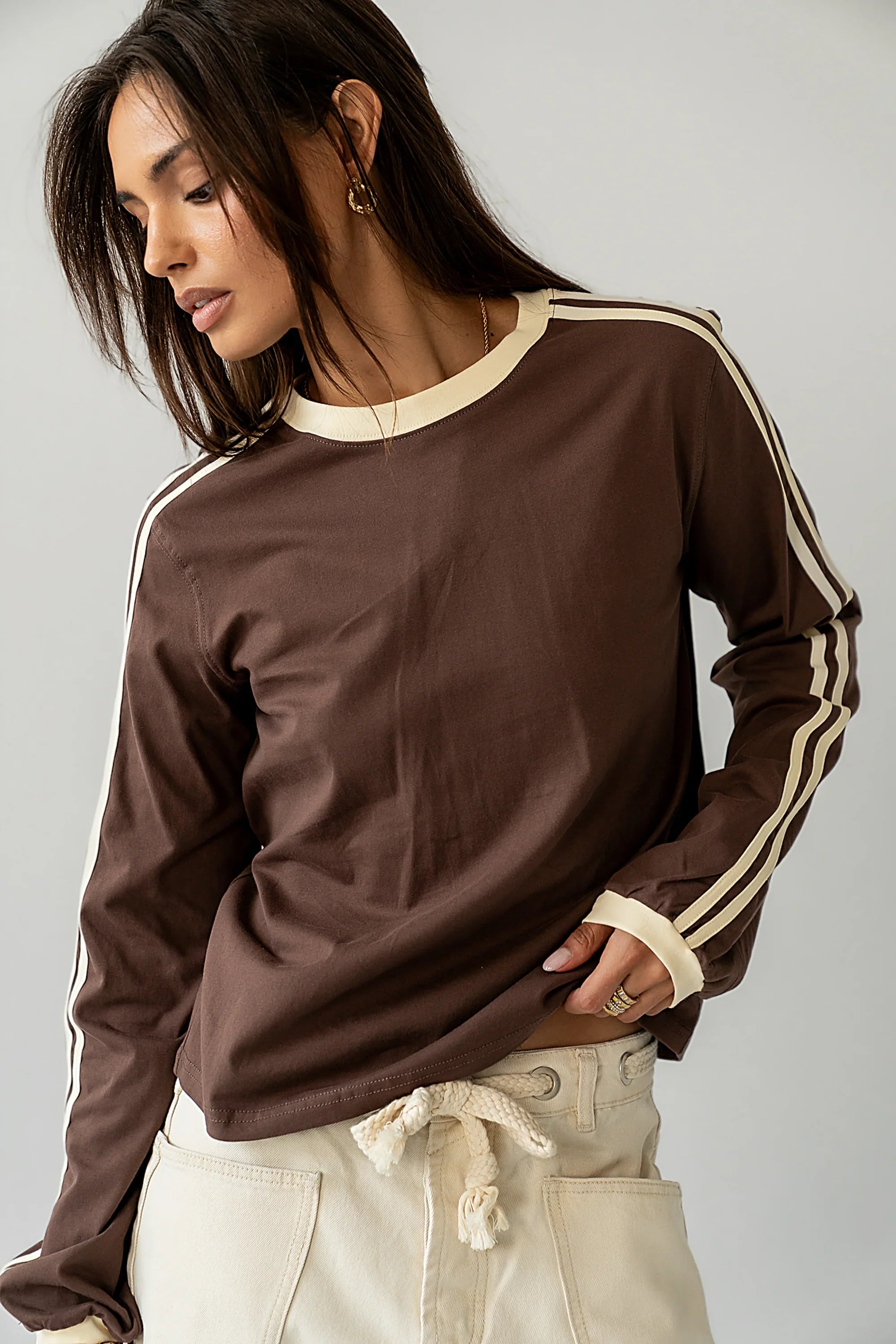 Romy Striped Top in Brown FINAL SALE