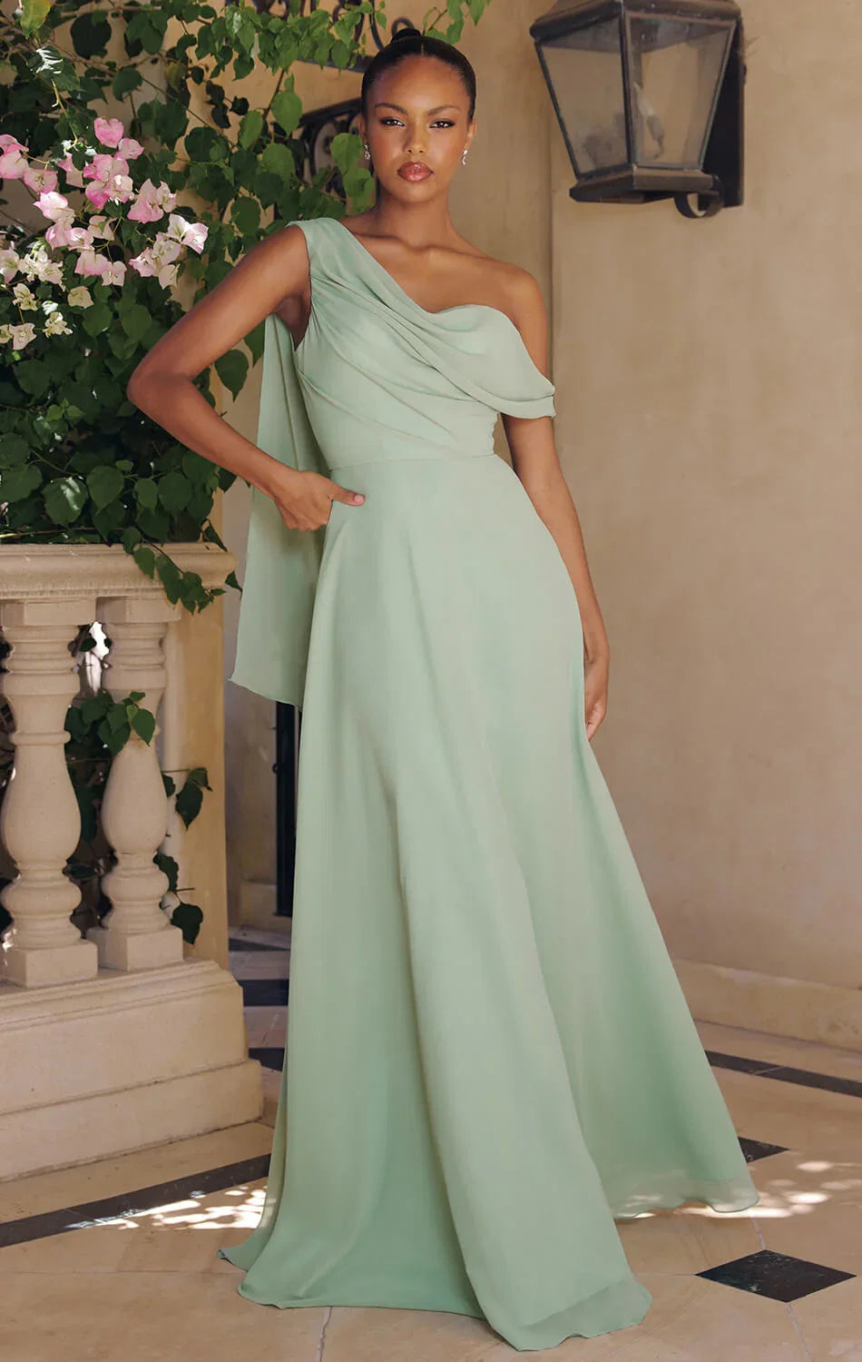 VENUS GOWN ONE SHOULDER CHIFFON DRESS