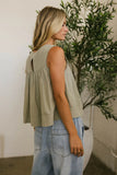 Ida Pleated Blouse in Olive FINAL SALE